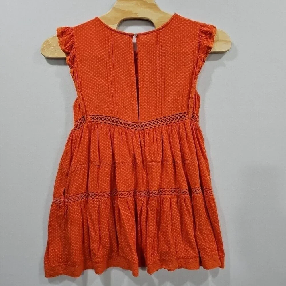 Free People Retro Kitty Crochet Lace Mini‎ Dress Orange Size Small Pockets